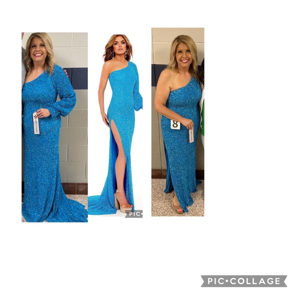 Rachel Allen women’s gown size 14 altered to fit 10/12. Some missing sequin.